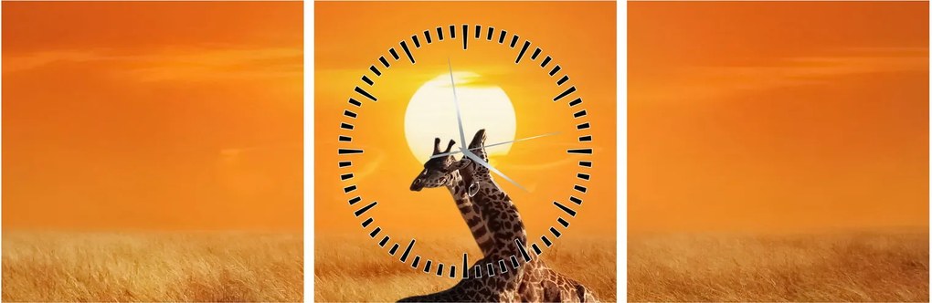 Obraz - Żyrafy w Parku Narodowym Serengeti (z zegarem) (90x30 cm)