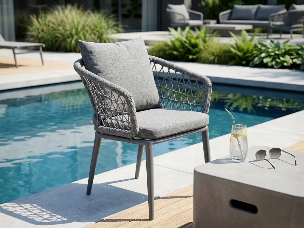 Krzesło ogrodowe aluminiowe antracyt taras sznurowane lekka rama 58x66x79cm