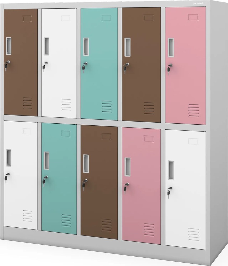 Pastelowa szatnia szkolna 10-skrytkowa Bartuś 136x45x150 cm
