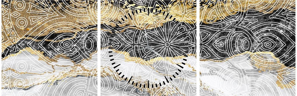 Obraz - Mandala w marmurze (z zegarem) (90x30 cm)