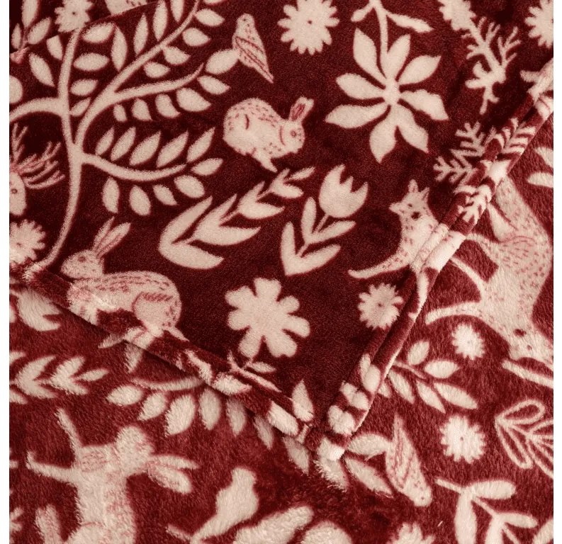 Mikropluszowy koc FOREST ANIMALS, bordowy Rozmiar: 150 x 200 cm