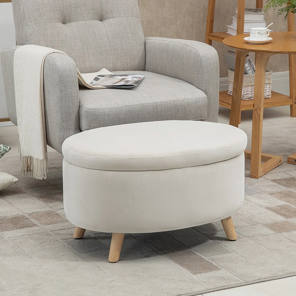HOMCOM Ławka z miejscem do przechowywania, Hoker, owalny kształt, wygląd aksamitu, do 80 kg, 71 x 51,5 x 42 cm, Beżowy