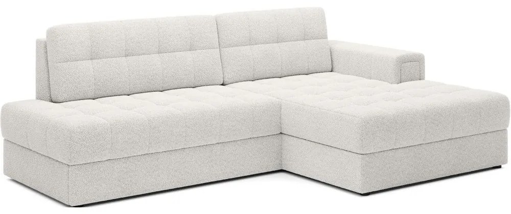 Kremowy rozkładany narożnik z materiału bouclé (prawostronny/z szezlongiem) Blezalt – ELTAP