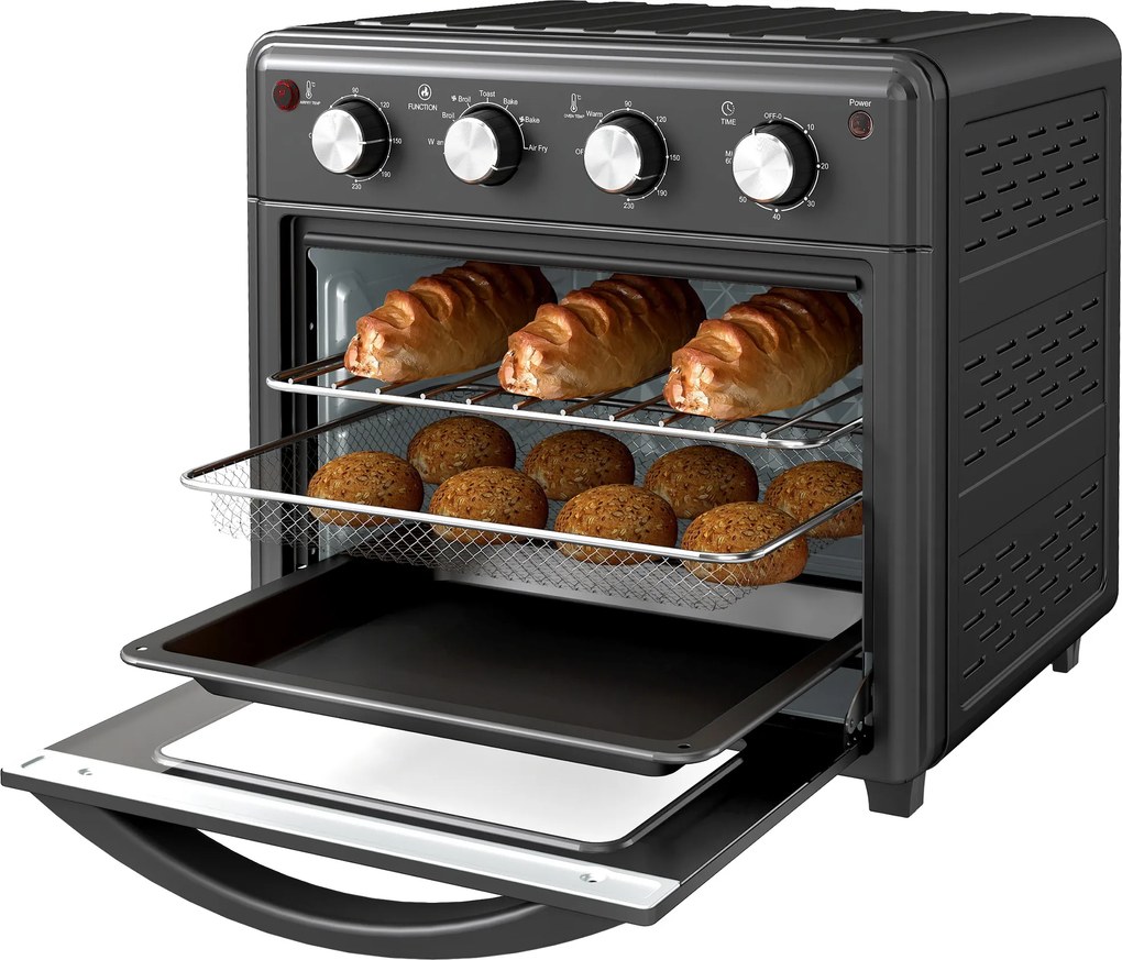 HOMCOM Minipiekarnik, Frytkownica z Powietrzem, 90-230°C, 7 Programów, Akcesoria, Czarny