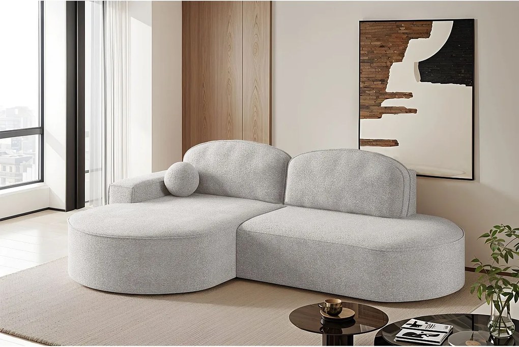 Narożnik z funkcją spania i pojemnikiem Modena Runden, tkanina Arena, Jasnoszary, Lewy