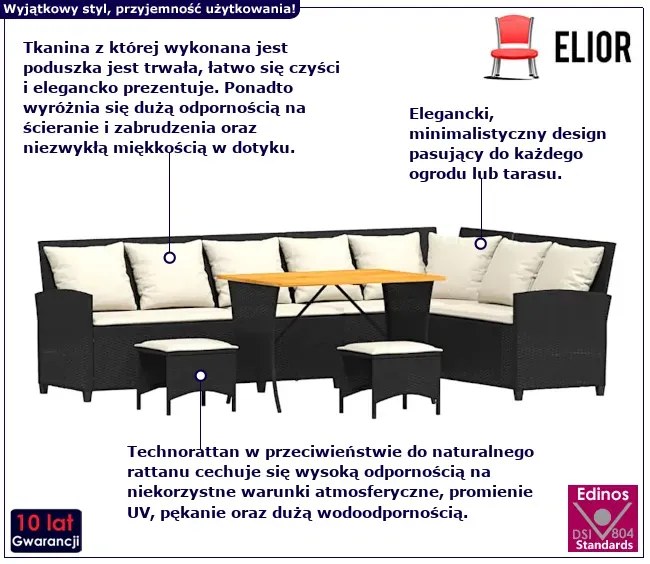 4-częściowy zestaw mebli czarno-biały - Wezen