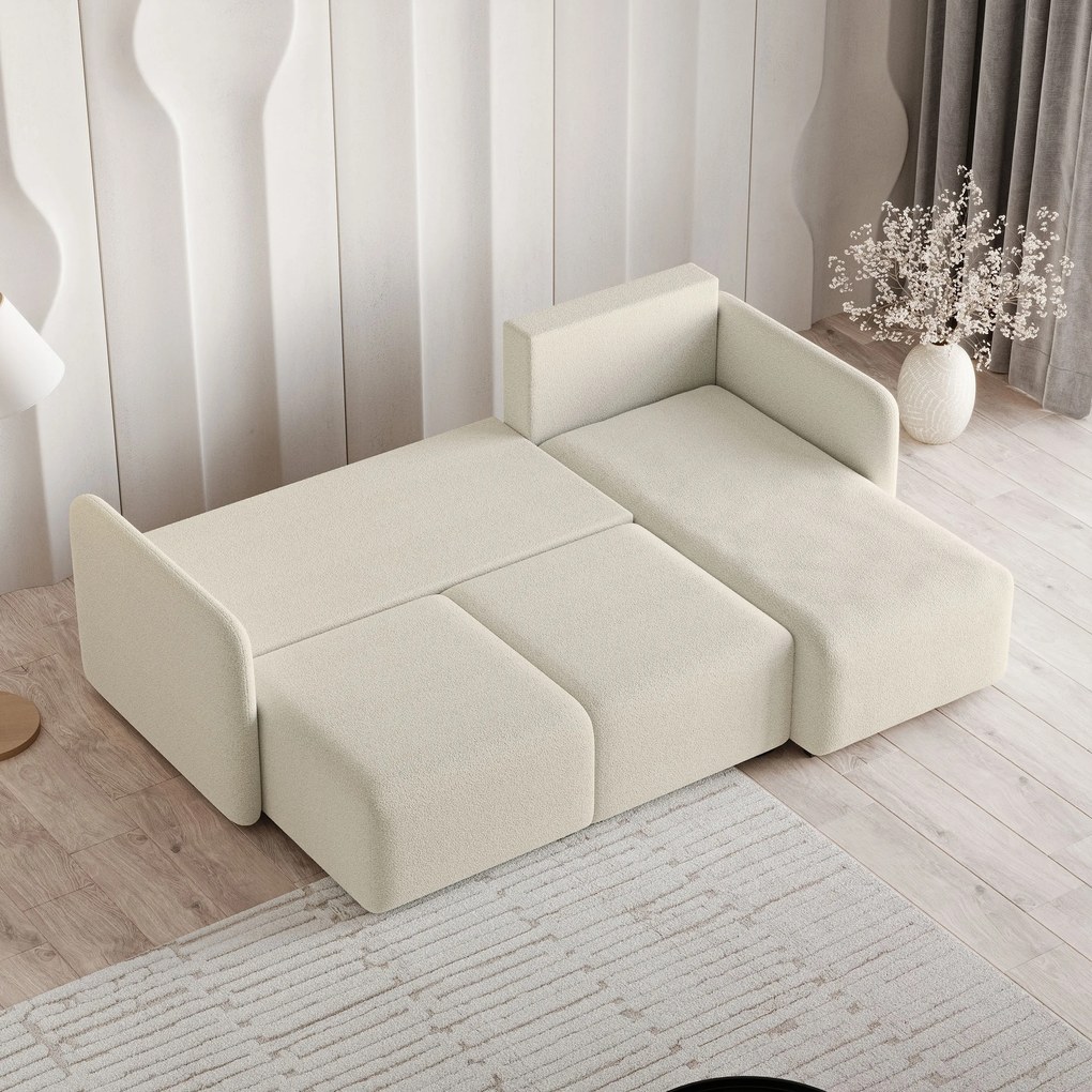 Masseno Narożnik SUVINO z funkcją spania i pojemnikiem na pościel Narozniki L, Rozkładana sofa - Kremowy, QUELLE 02