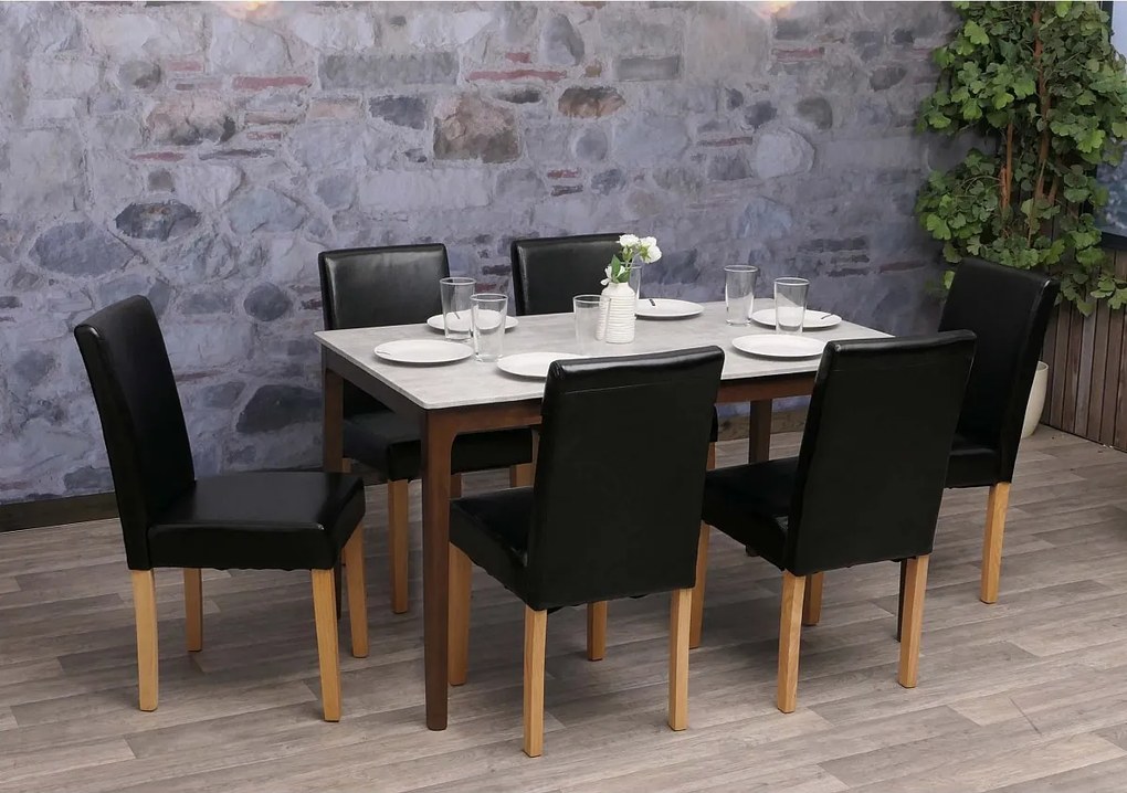 Zestaw 6 krzeseł do jadalni Littau ze sztucznej skóry,  imitacja skóry, czarny, jasne nogi
