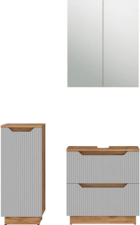 Zestaw mebli łazienkowych dąb/szary w paski 58.9x32x62.5 lotta