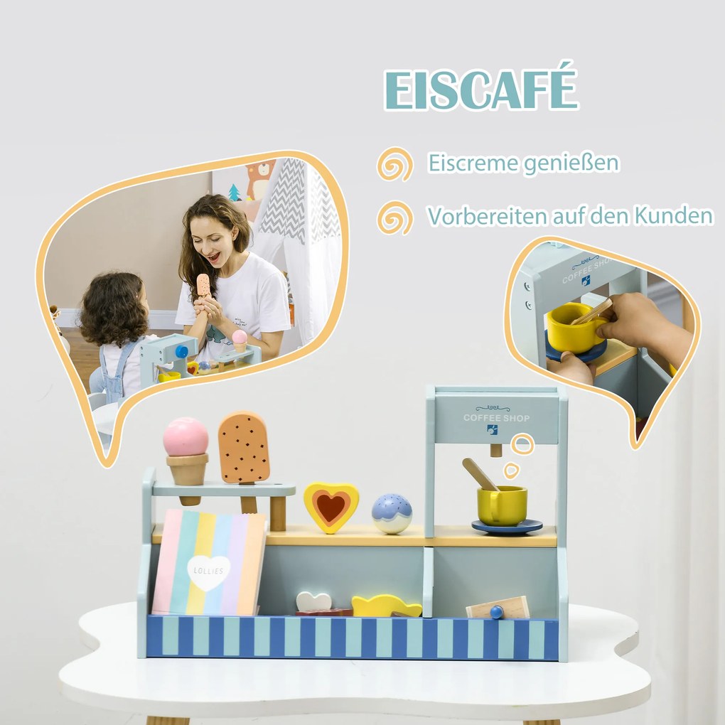 AIYAPLAY Lodziarnia dla Dzieci, Stanowisko z Lodami, Bogaty Zestaw, Wspiera Fantazję i Umiejętności Motoryczne, Jasnoniebieski