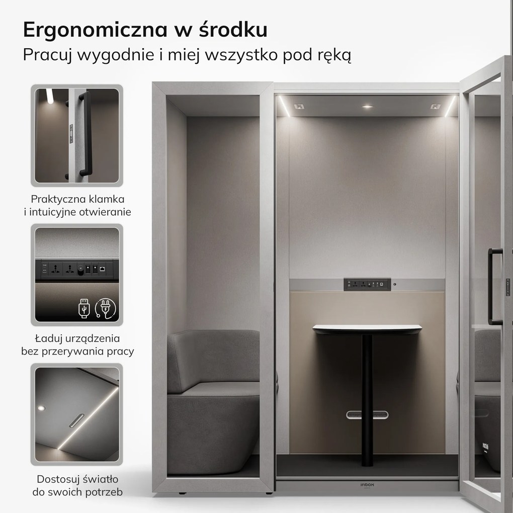 Budka akustyczna do biura INBOX 4-osobowa 2200 x 2200 x 1220 mm