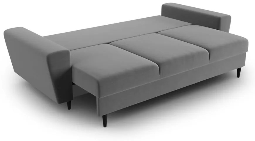 Jasnoszara aksamitna rozkładana/ze schowkiem sofa 235 cm Kyoto – Cosmopolitan Design