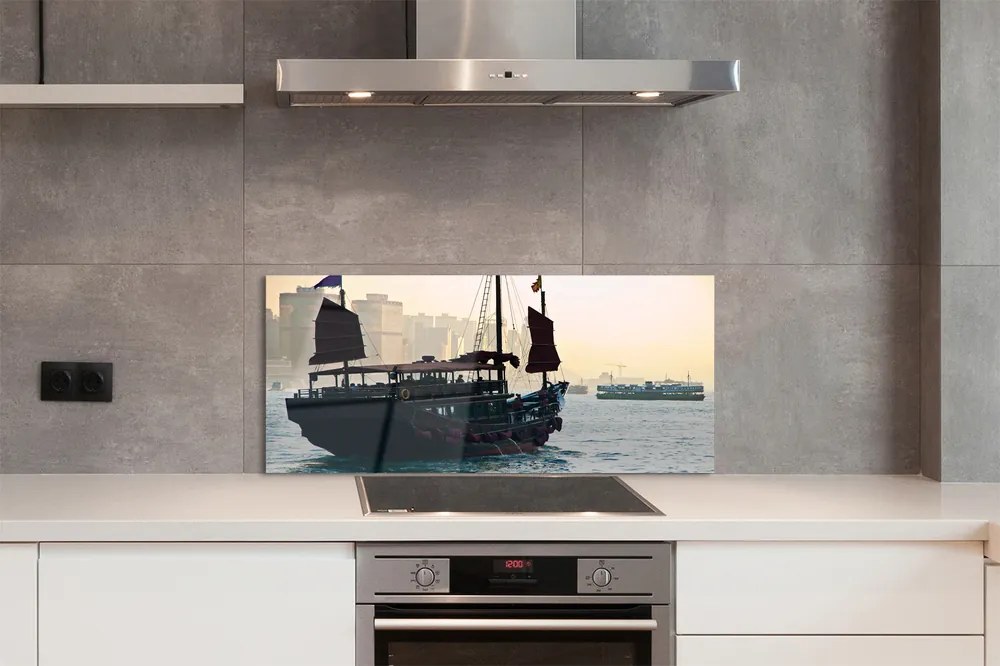 Szkło do Kuchni na Ścianę Statek u Wybrzeży Miasta