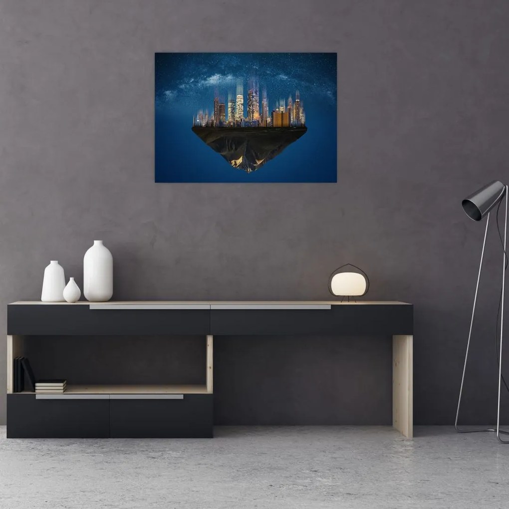 Obraz - Wielkie miasto unoszące się w kosmosie (70x50 cm)