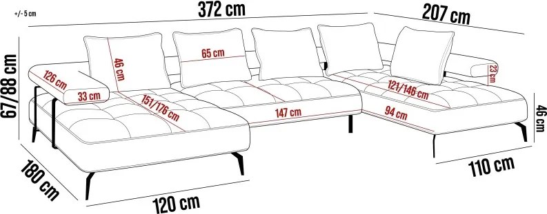 Narożnik MONTELLA S układ L z elektryczną regulacją siedziska WERSAL