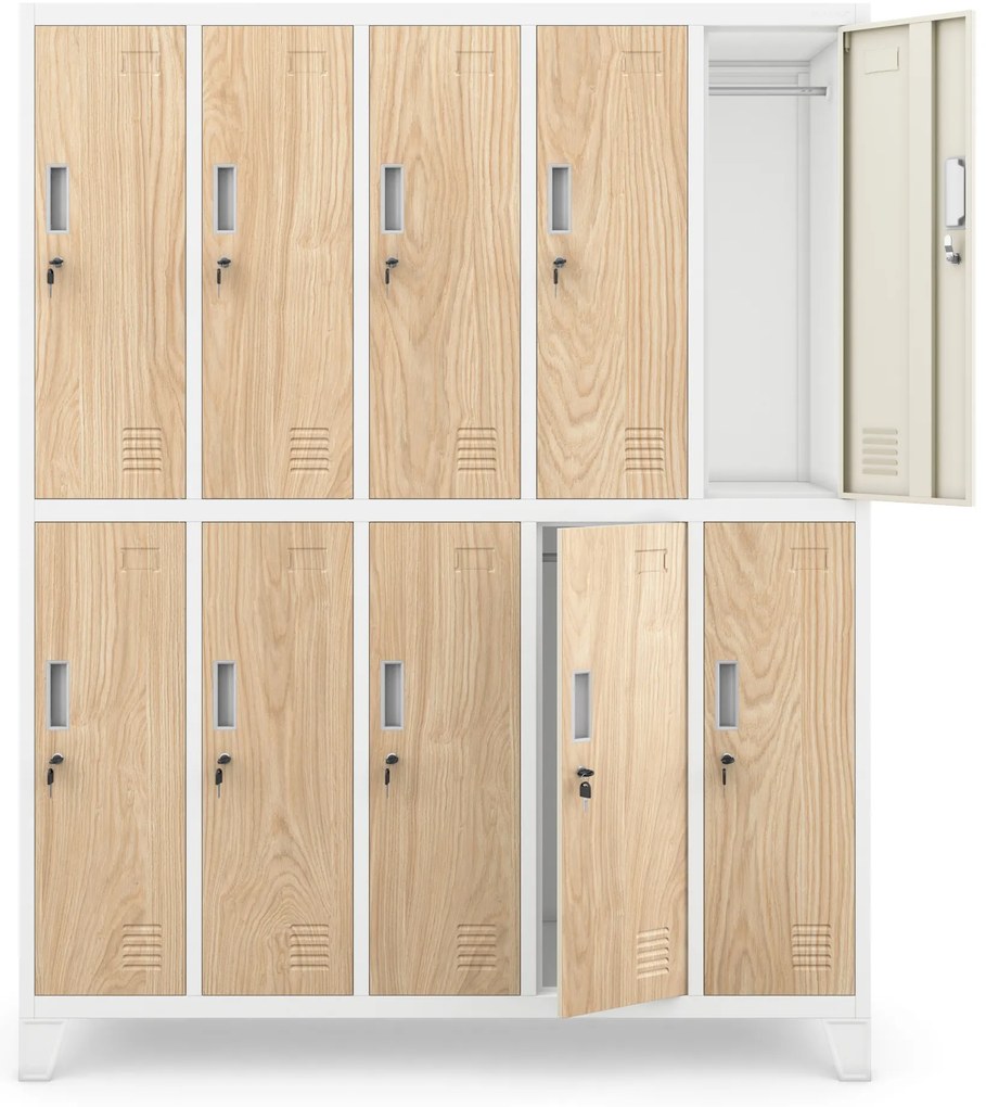 Szafa socjalna ubraniowa 10-drzwiowa biała/dąb sonoma, 1360x1720x450 mm: BARTEK Eco Design