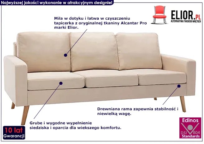 3-osobowa kremowa sofa - Muria 3Q