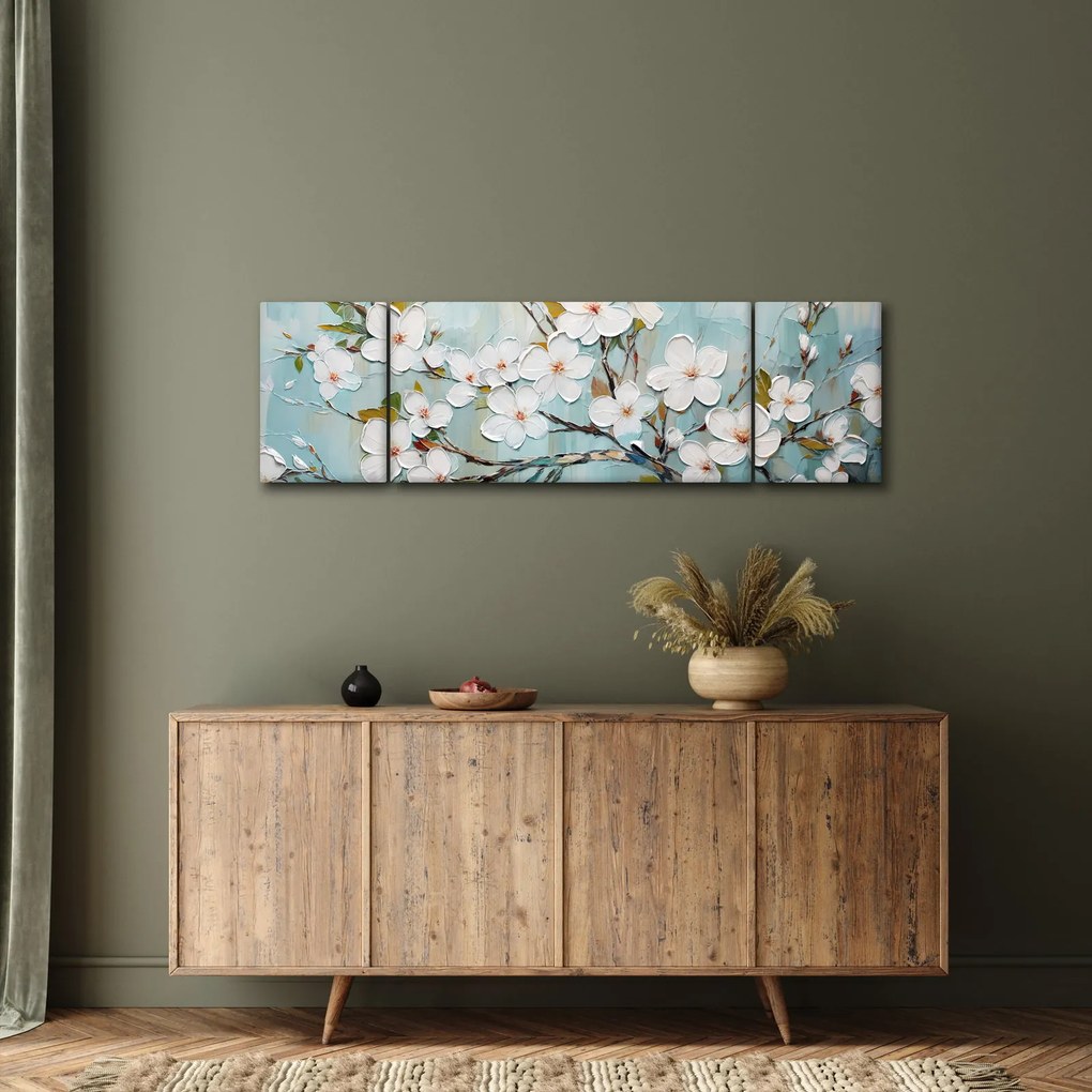 Obraz - Malowanie, kwitnące gałęzie drzew (170x50 cm)
