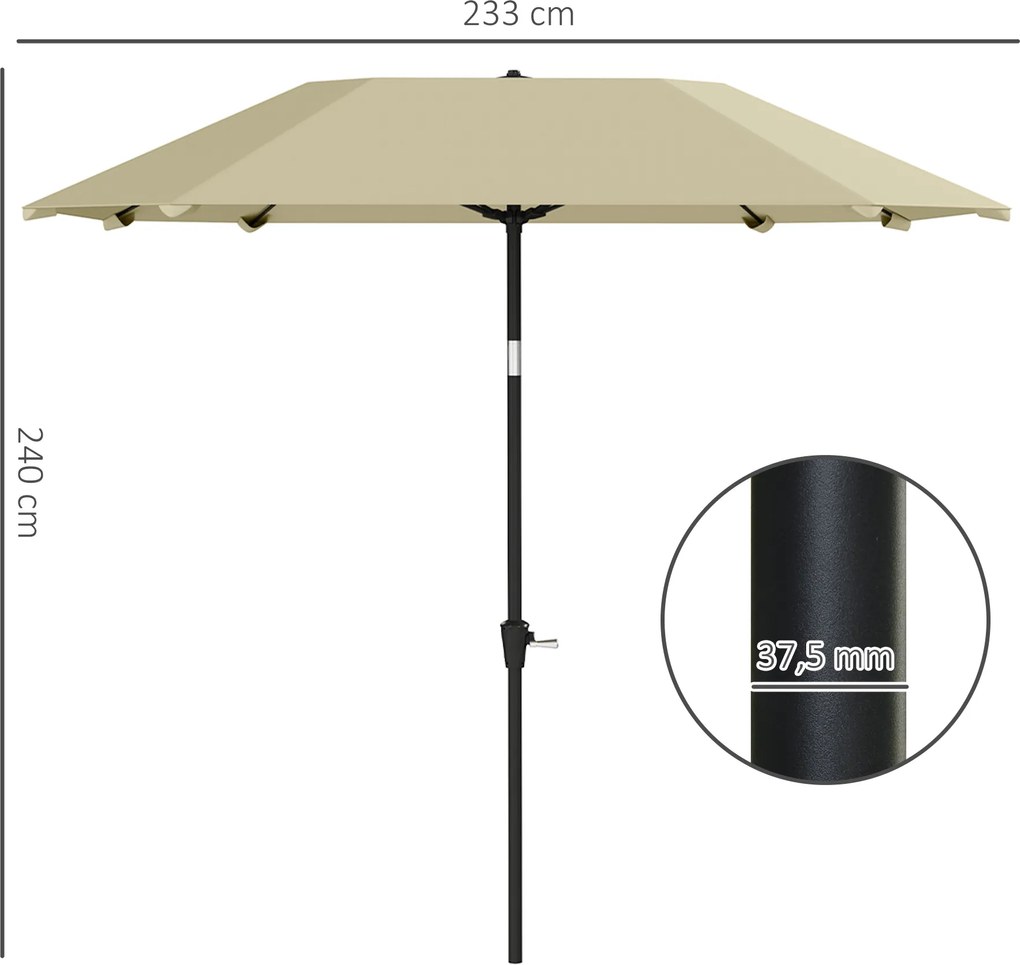 Outsunny 2,3 m Parasol bez bazy, Regulowany parasol tarasowy z korbką, Poliester, Aluminium, Włókno szklane, Beżowy