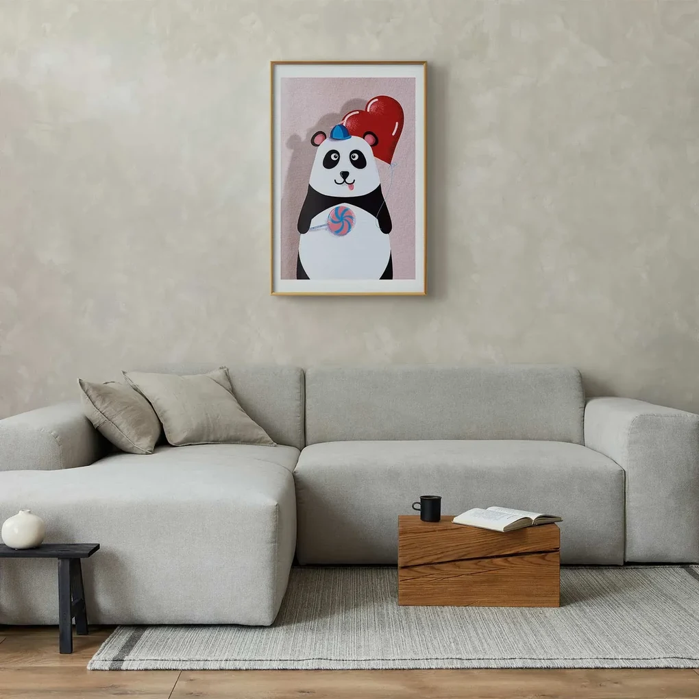 Plakat Panda z balonikiem 40x60 cm z ramą złotą z marginesem ARTGEIST B