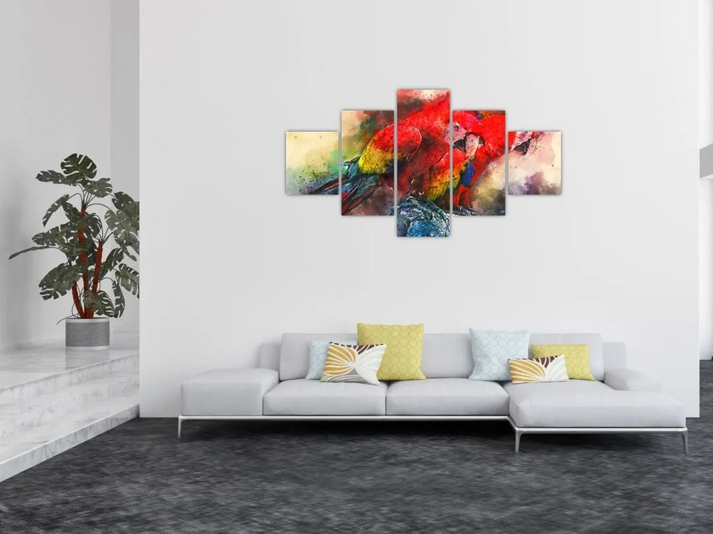Obraz czerwonych papug Ara (125x70 cm)