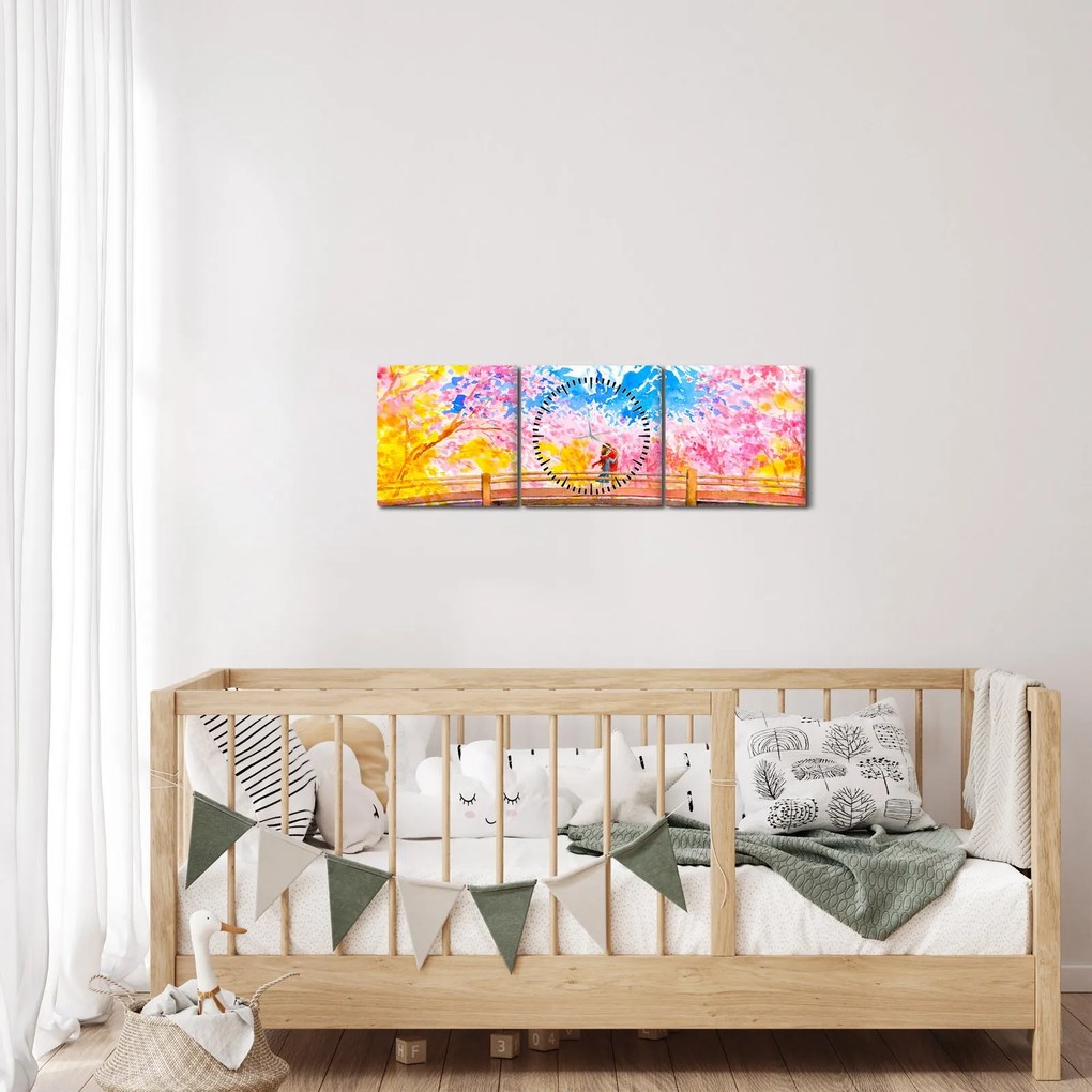Obraz - Malowana para, akwarela (z zegarem) (90x30 cm)