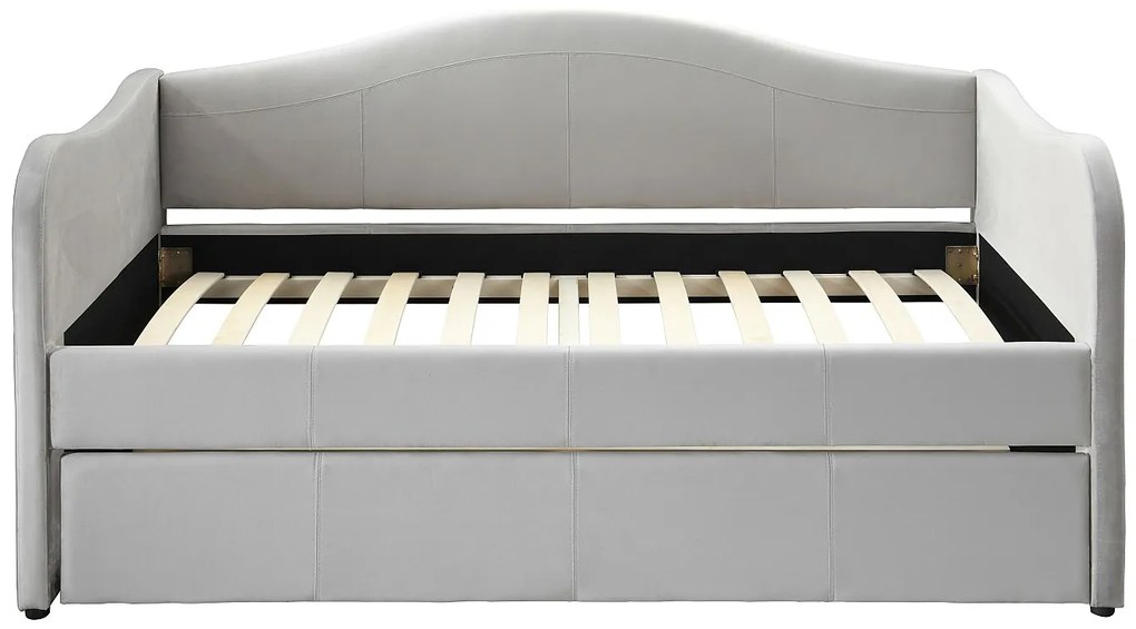 Łóżko dzienne wysuwane 2 x 90 x 190 cm - Welur - Jasnoszary + Materac - MATHILDE