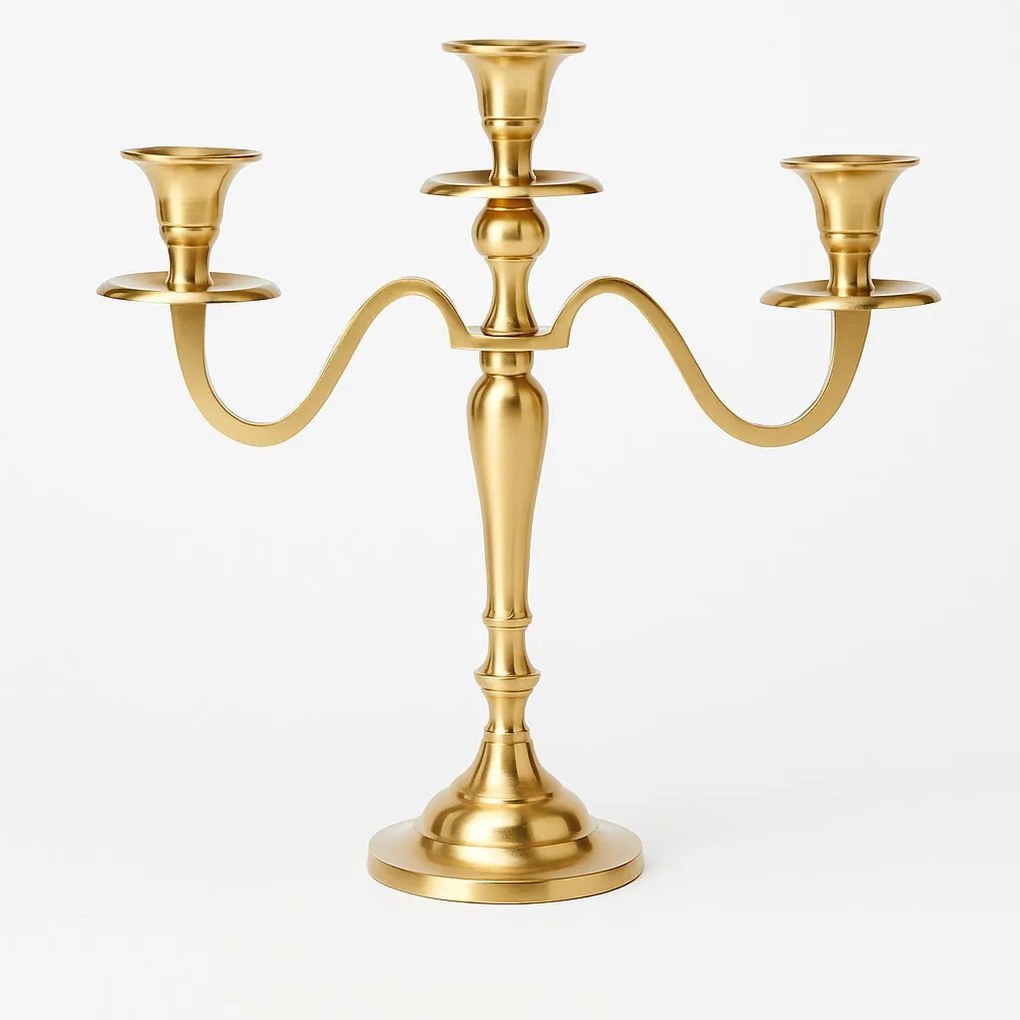 Świecznik trójramienny, złoty, 30 cm