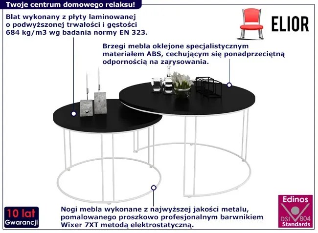 Nowoczesny komplet dwóch stolików kawowych biały + czarny Hazo 3X