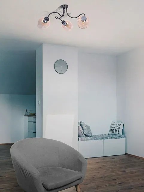 Czarno-bursztynowy żyrandol z 3 kloszami - A566 E4-L78