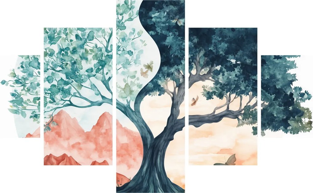 Obraz – Akwarelowe drzewo pełne życia (125x70 cm)