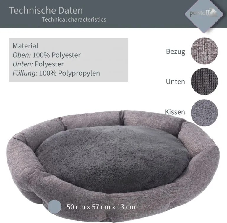 Petstuff Legowisko dla psa Octagon, 50 x 57 x 13 cm, szare