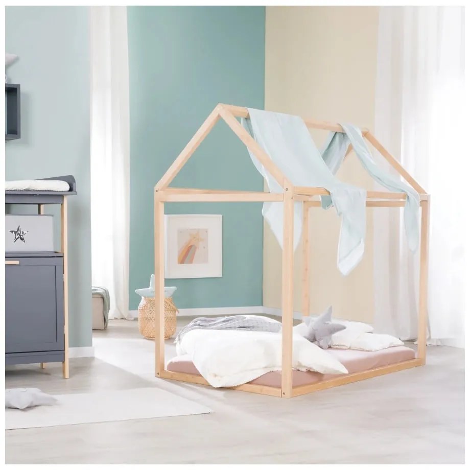 Naturalne łóżko dziecięce w kształcie domku 70x140 cm Montessori – Roba