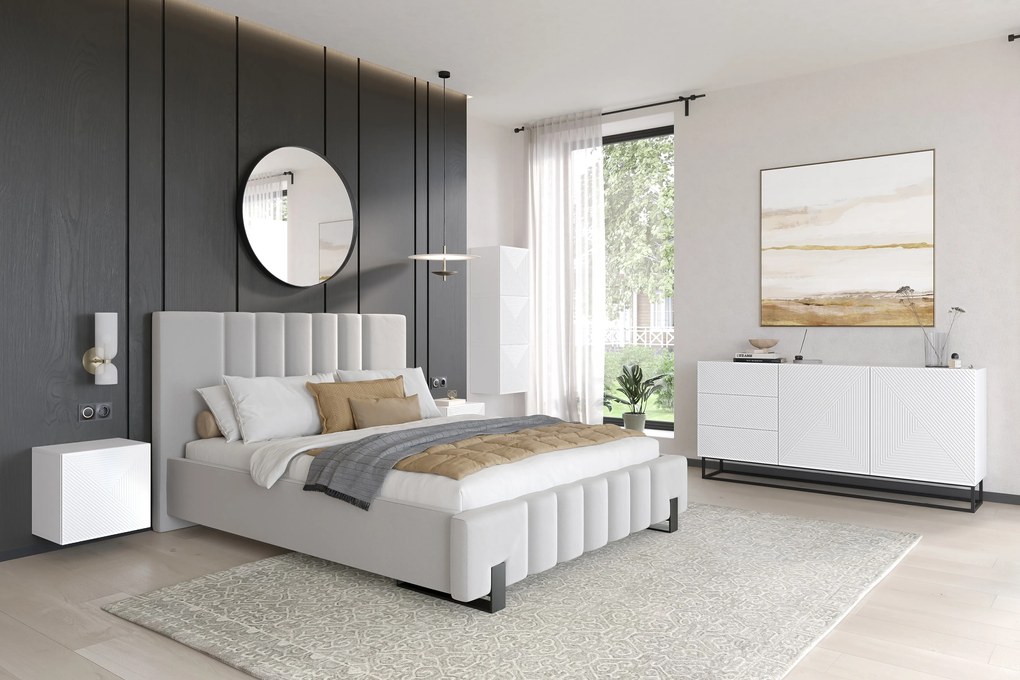 Komoda Asha 167 cm dwudrzwiowa z szufladami - biały mat / czarny stelaż