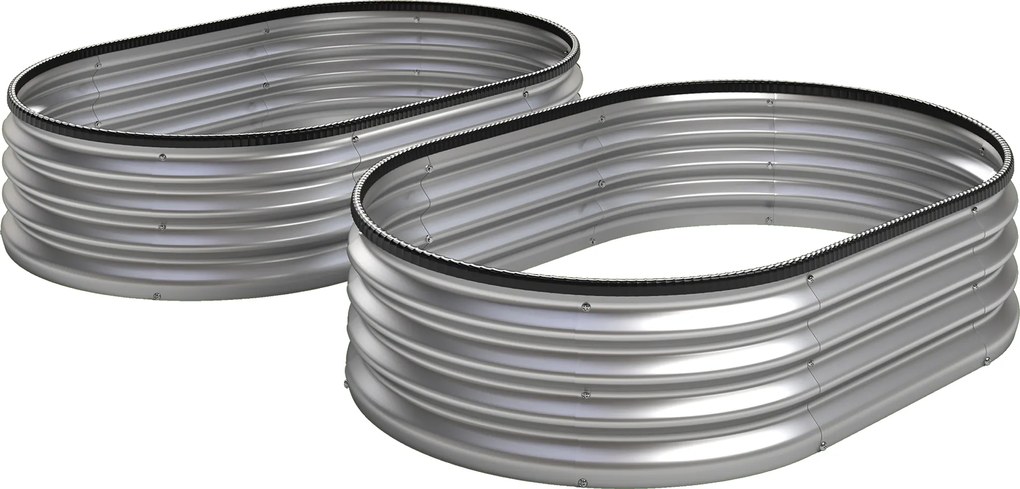 Outsunny Podwyższone Grządki Metalowe Zestaw 2 szt. 135 x 90 x 30 cm Owalne Grządki z Gumowymi Krawędziami | Aosom PL