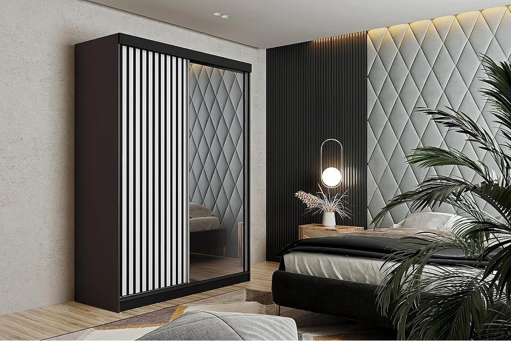 Szafa przesuwna z lustrem lamele MALANI 138 grafit + biały