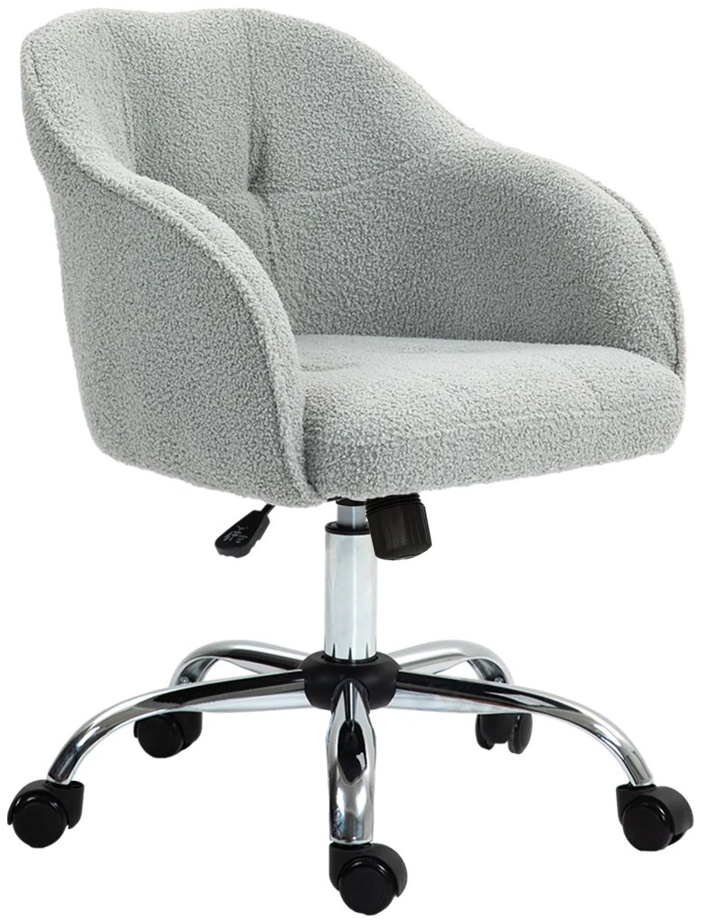 HOMCOM Fotel biurowy, ergonomiczny fotel obrotowy z funkcją bujania, tekstura misiej tkaniny 56 x 61 x 86 cm Szary