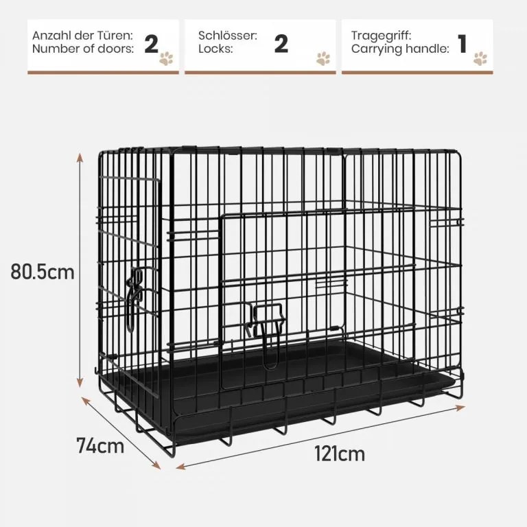 Leopet Składana klatka dla psa 121 x 74 x 80,5 cm XXL czarna