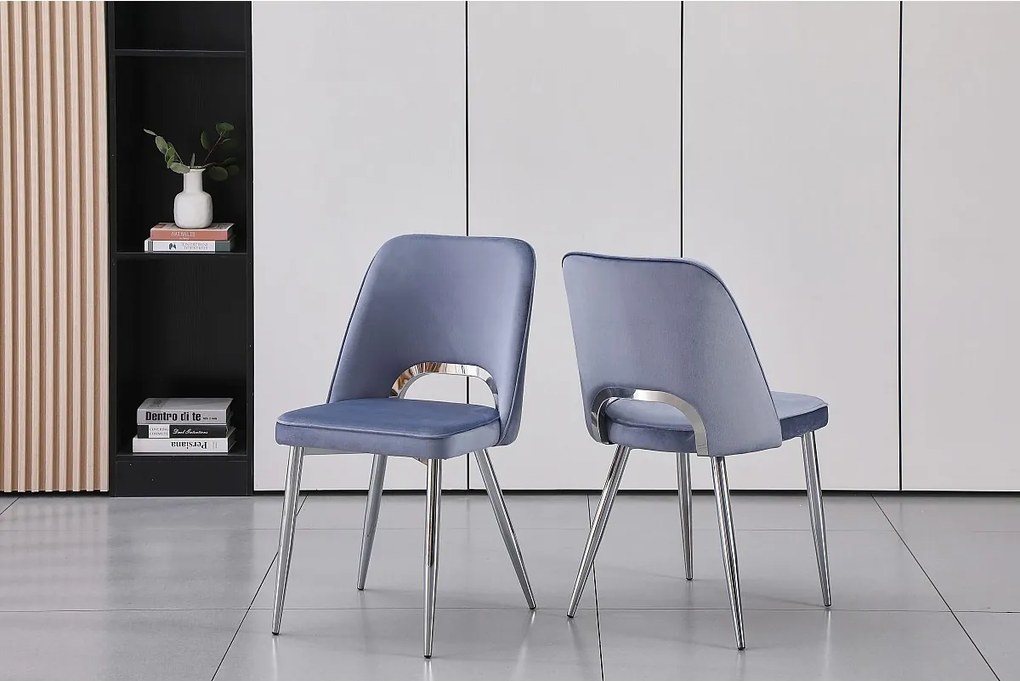 Zestaw 2 krzeseł z weluru i srebrnego metalu – Niebieskie – LUNA