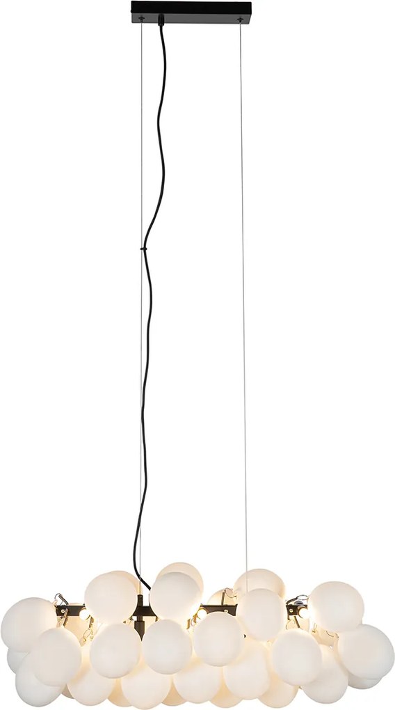 Lampa wisząca czarna z opalowym szkłem 8-światłowa owalna - Uvas