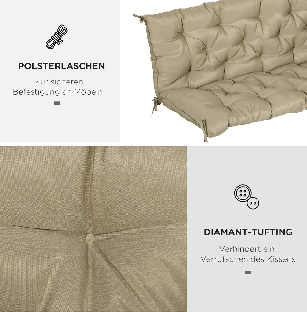 Outsunny Poduszka na ławkę dla 3 osób 150x98x8 cm, z paskami, na meble ogrodowe ławkę huśtawkową, Khaki