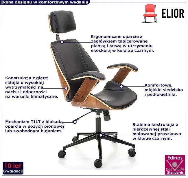Obrotowy fotel  z systemem tilt orzech + czarny - Hano