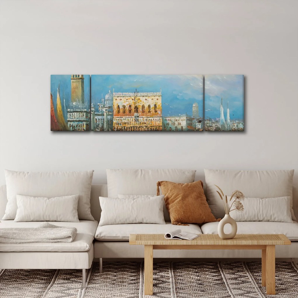 Obraz - Gondola przejeżdżająca przez Wenecję, obraz olejny (170x50 cm)