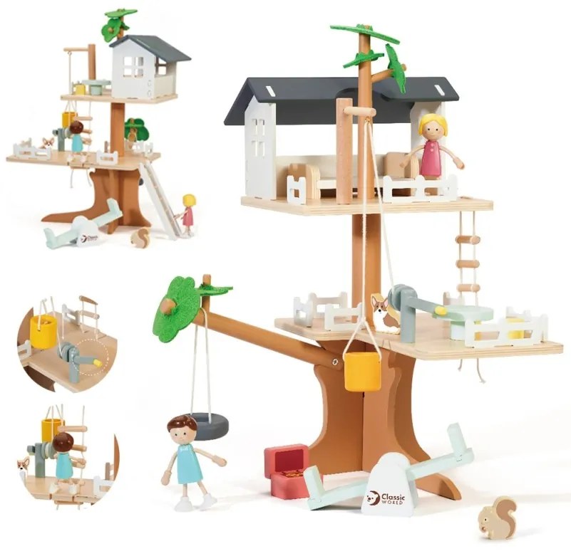 Classic world drewniany domek na drzewie dla lalek 31 el.