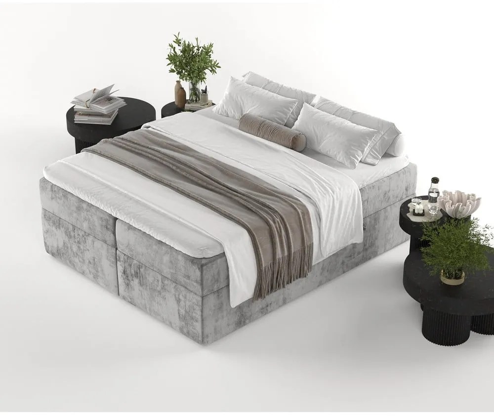 Szare łóżko boxspring ze schowkiem 160x200 cm Yoko – Maison de Rêve