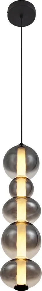 Lampa wisząca Art Deco czarna z przydymionym i przezroczystym szkłem, 5-punktowa z LED - Lizzy