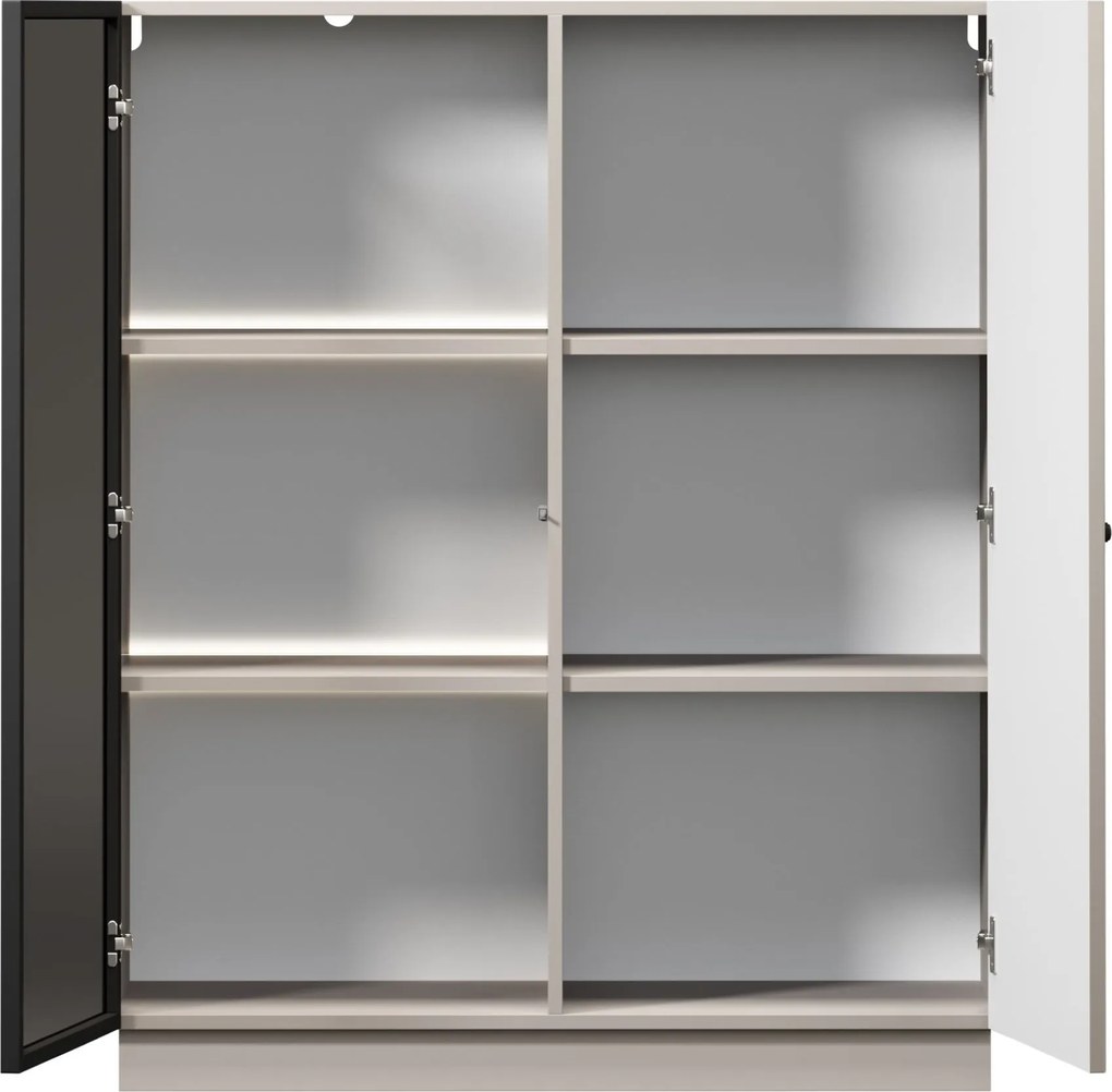 Witryna Lorini 100 cm dwudrzwiowa na cokole - kaszmir / czarny uchwyt