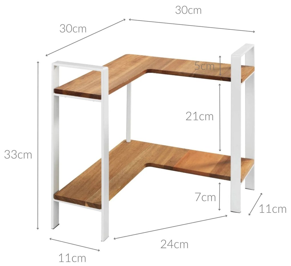 Narożna, dwupoziomowa półka kuchenna na blat LOUISA, drewno akacji