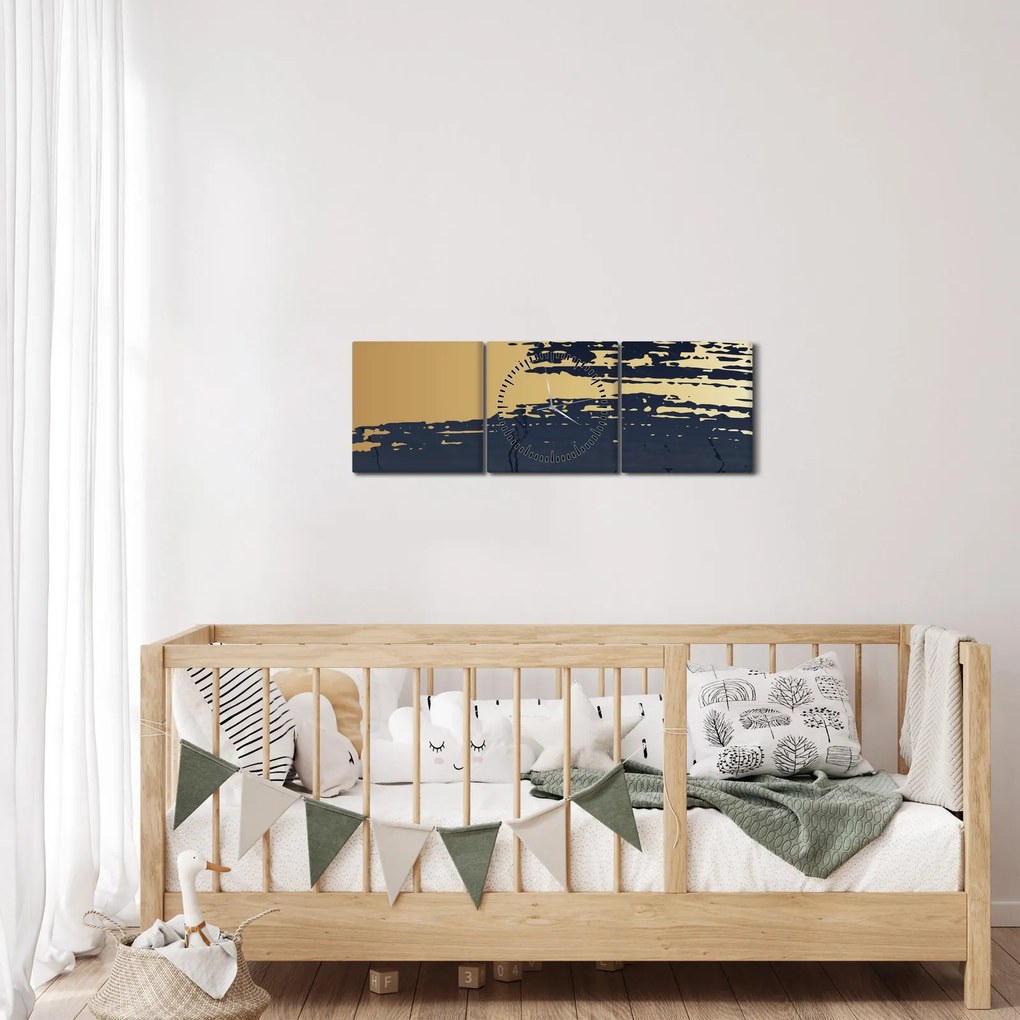 Obraz - Niebiesko-złota abstrakcja N⁰2 (z zegarem) (90x30 cm)