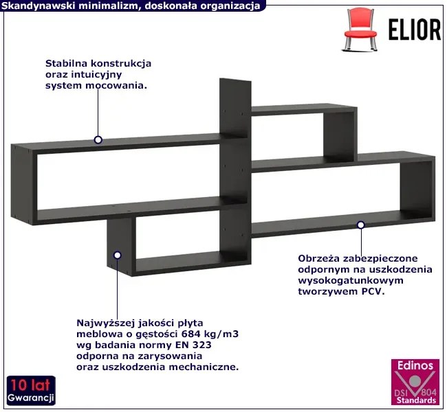 Czarna minimalistyczna półka wisząca Loveso 6X